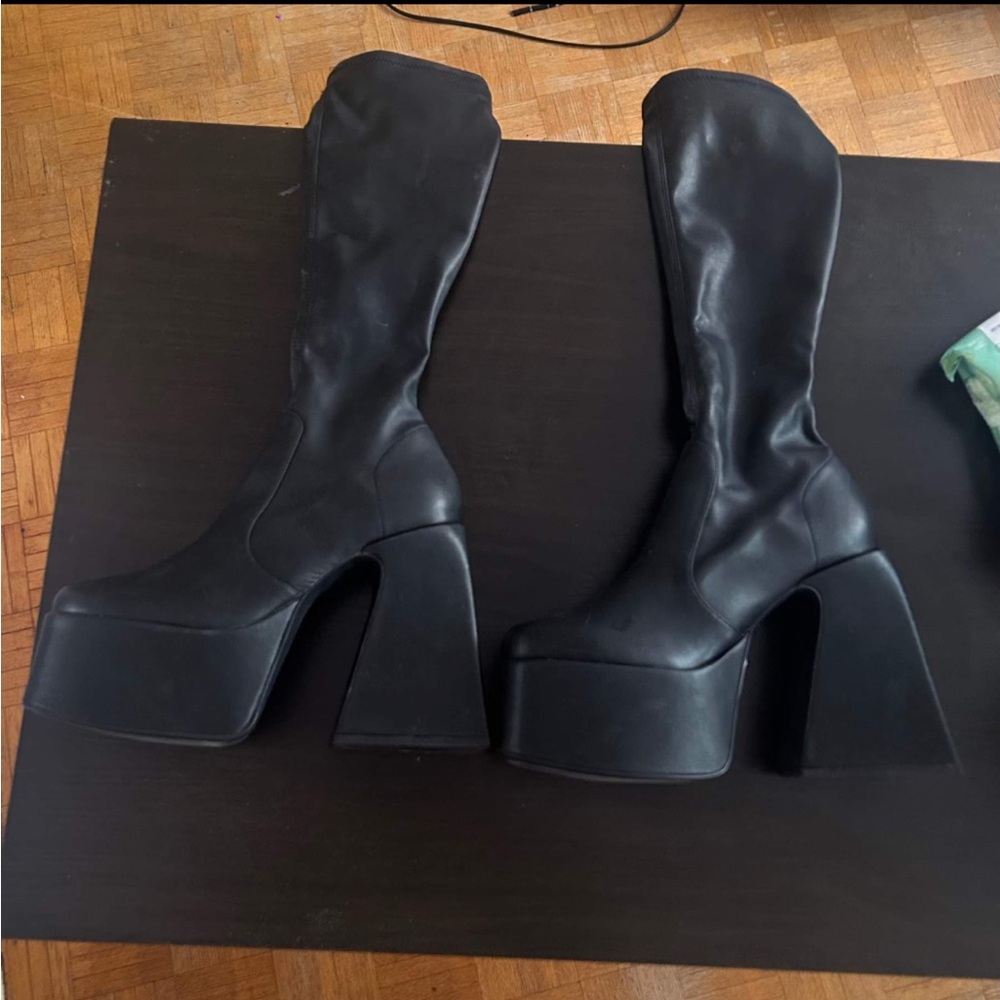 Black Platform Knee-High Boots